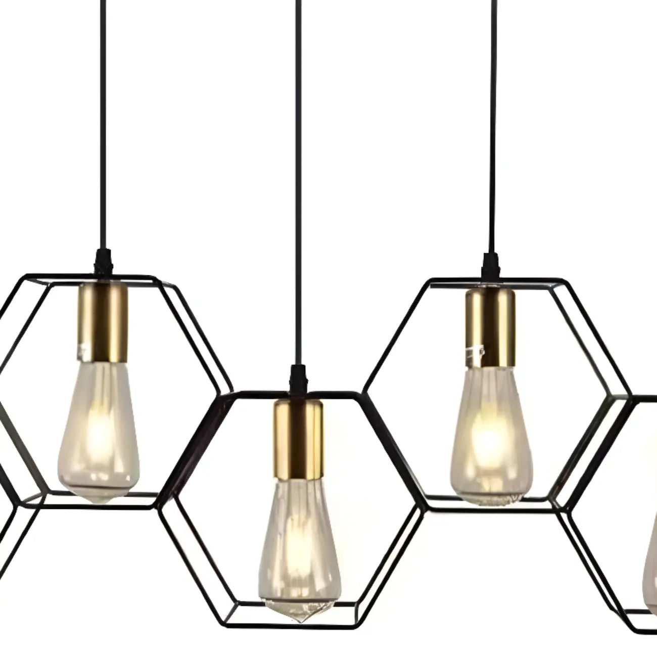 Suspension géométrique noire en métal de style industriel pour îlot de cuisine