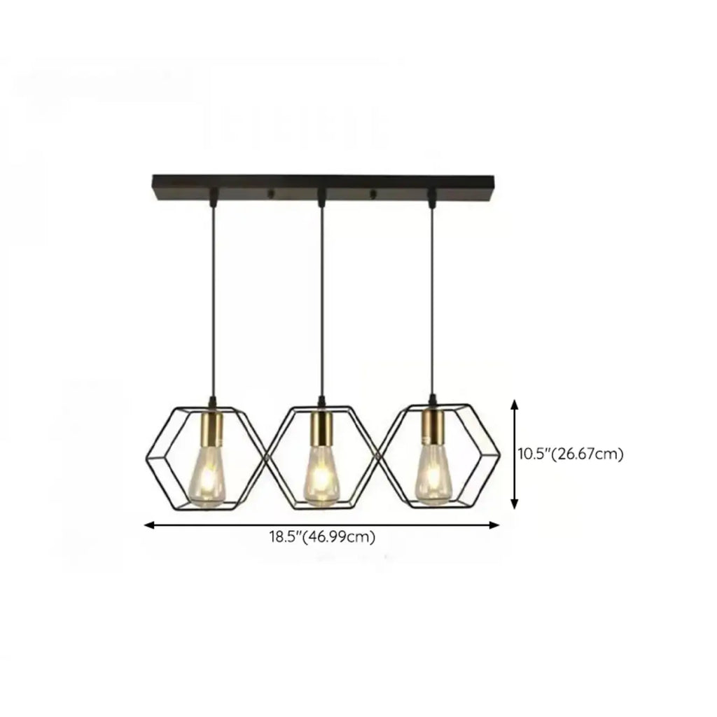 Suspension géométrique noire en métal de style industriel pour îlot de cuisine