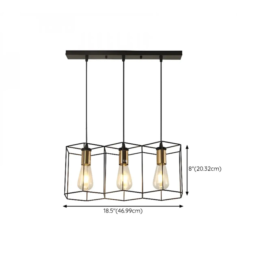 Suspension géométrique noire en métal de style industriel pour îlot de cuisine