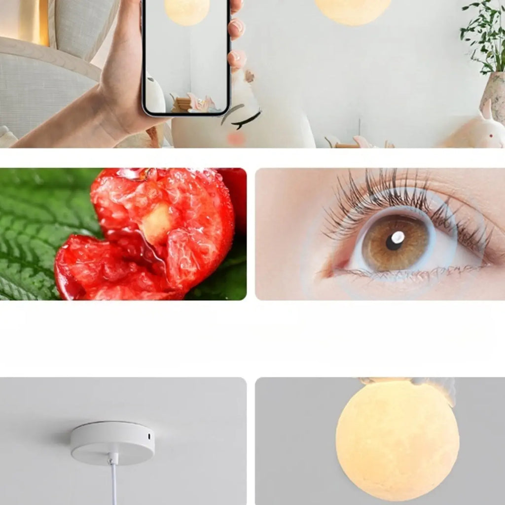 Lampada a sospensione per bambini a forma di coniglio e luna 3D dimmerabile per cameretta