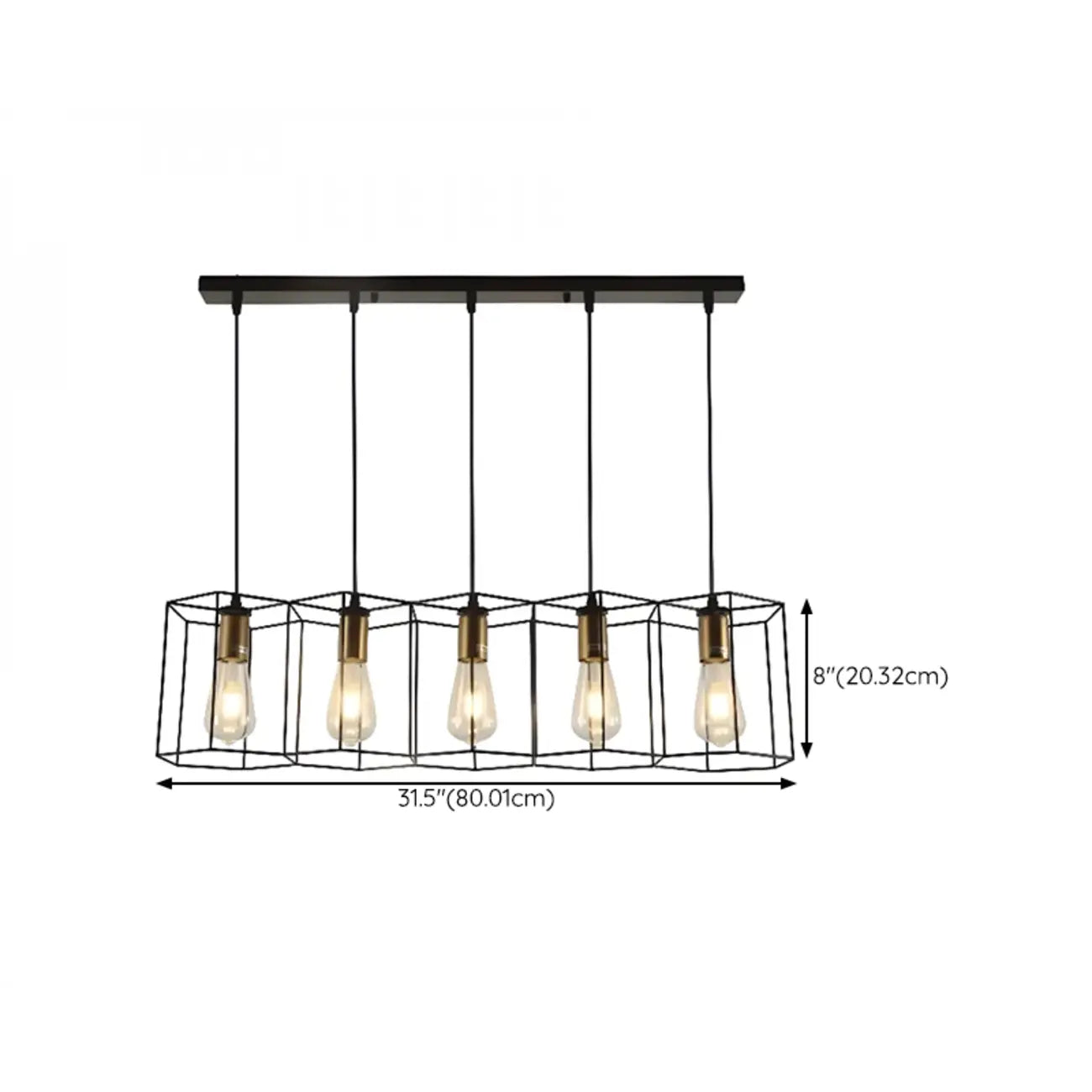 Suspension géométrique noire en métal de style industriel pour îlot de cuisine