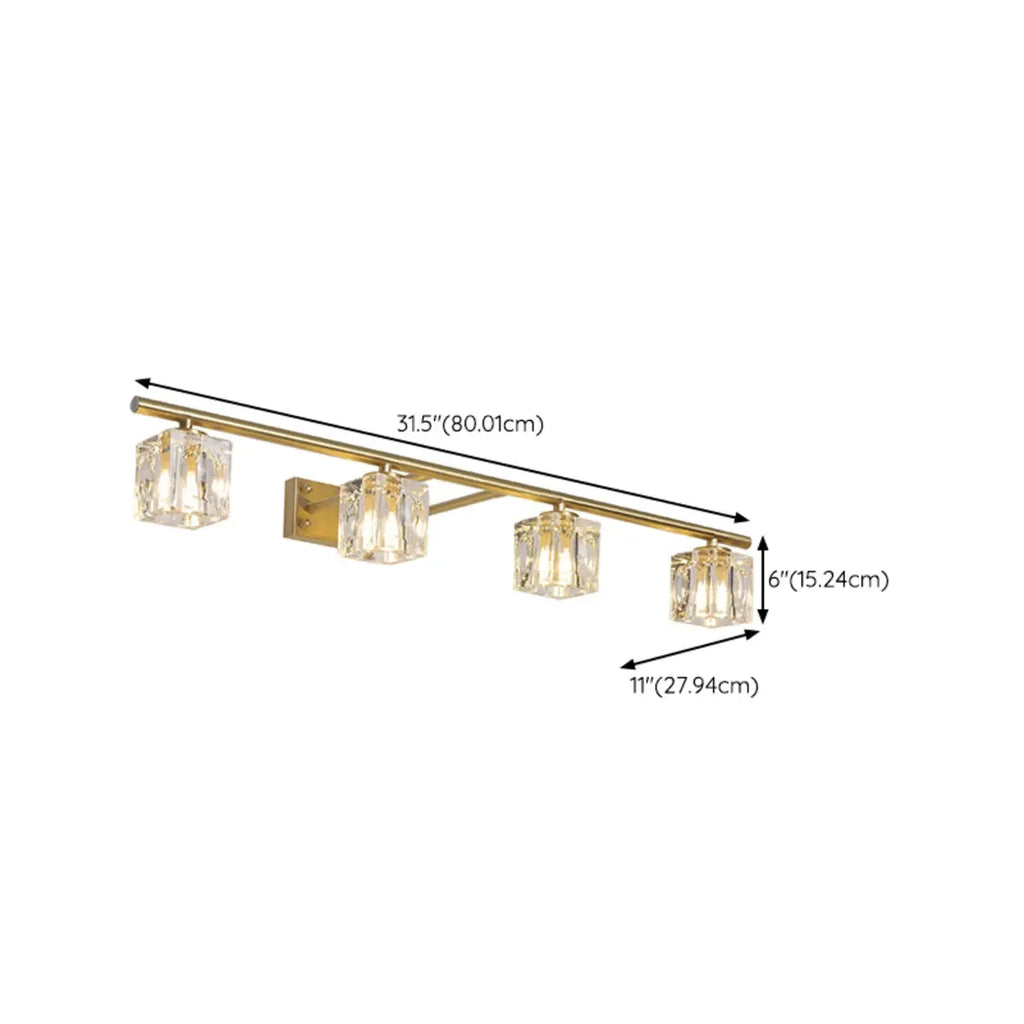 Applique murale moderne dorée pour salle de bain avec abat-jour en cristal transparent