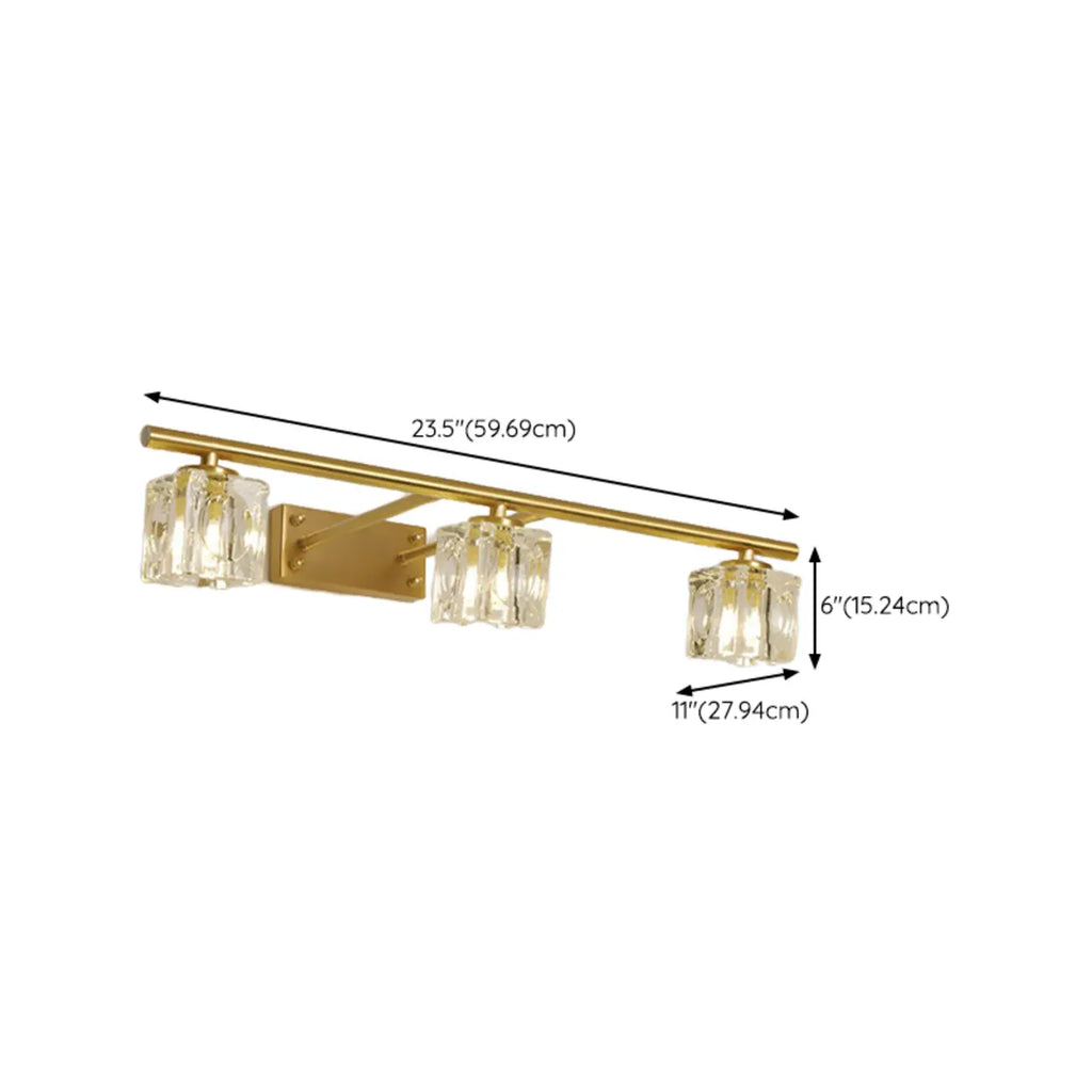 Applique murale moderne dorée pour salle de bain avec abat-jour en cristal transparent