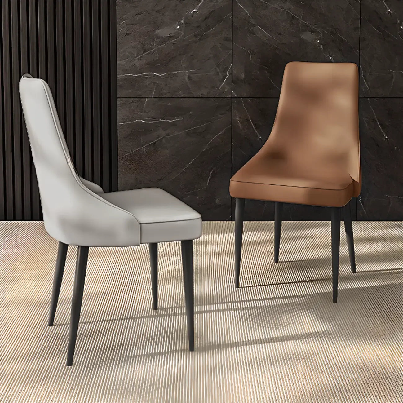 Chaise de salle à manger moderne sans accoudoirs, revêtue de similicuir et à dossier haut