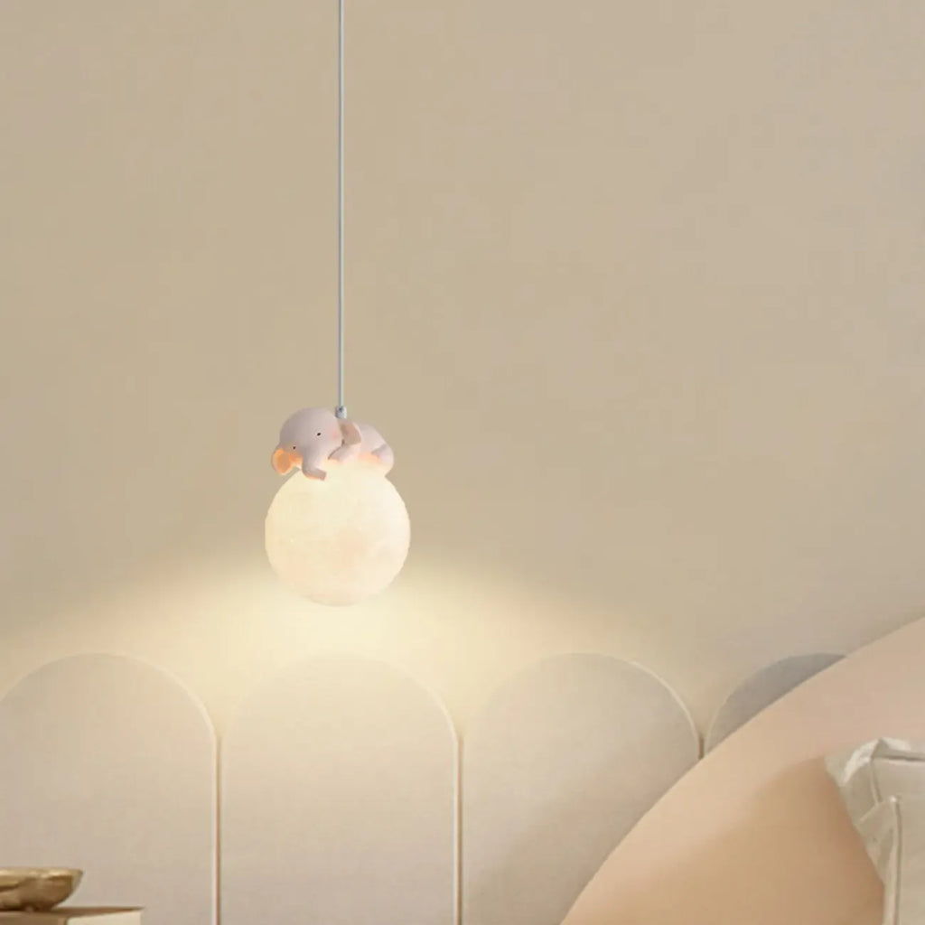 Lampada a sospensione per bambini a forma di coniglio e luna 3D dimmerabile per cameretta