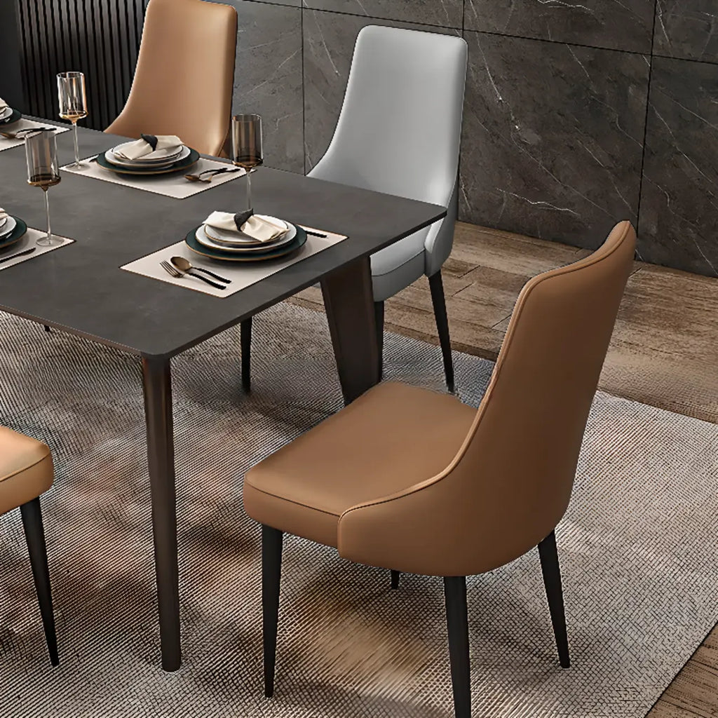 Chaise de salle à manger moderne sans accoudoirs, revêtue de similicuir et à dossier haut