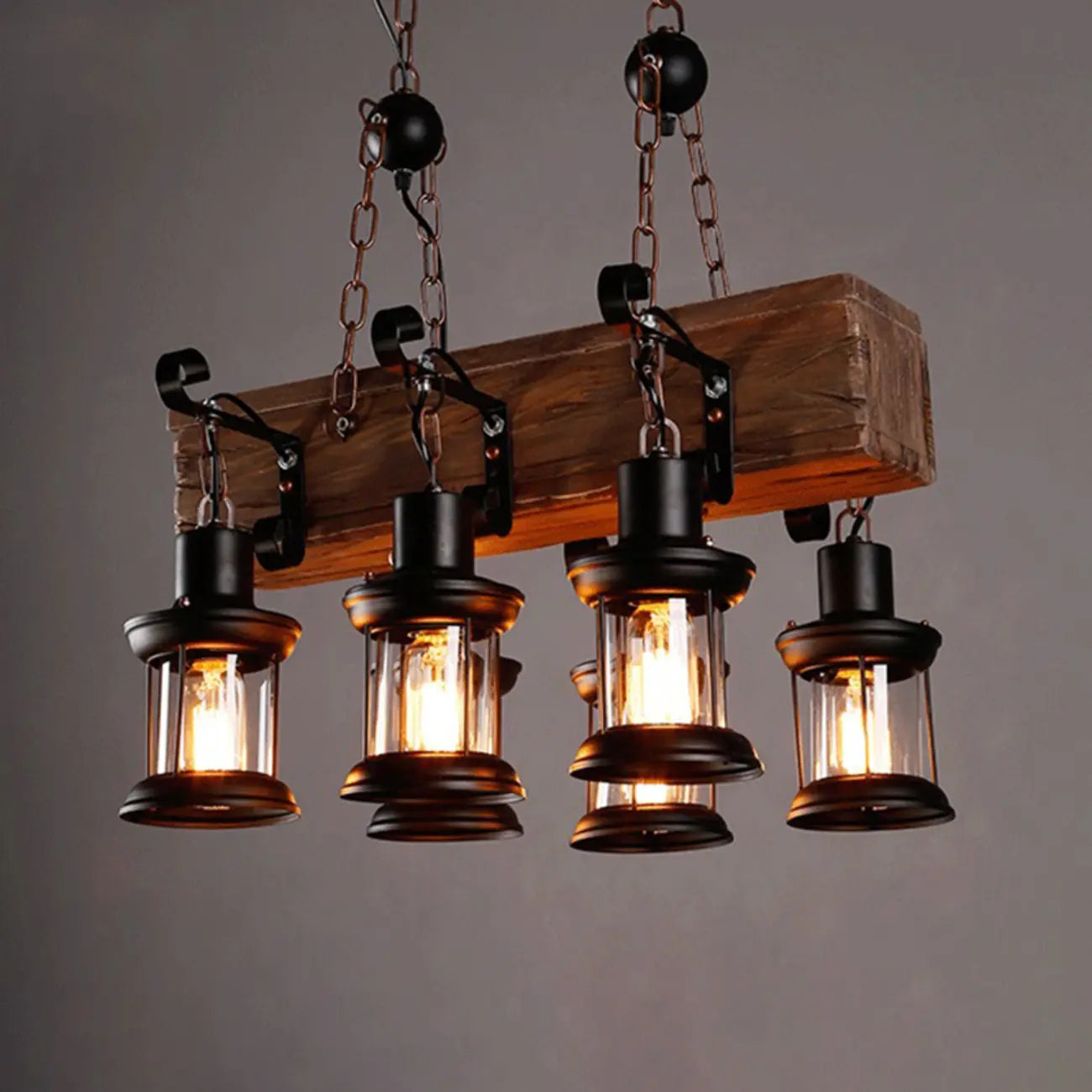 Suspension cylindrique steampunk marron clair pour îlot industriel