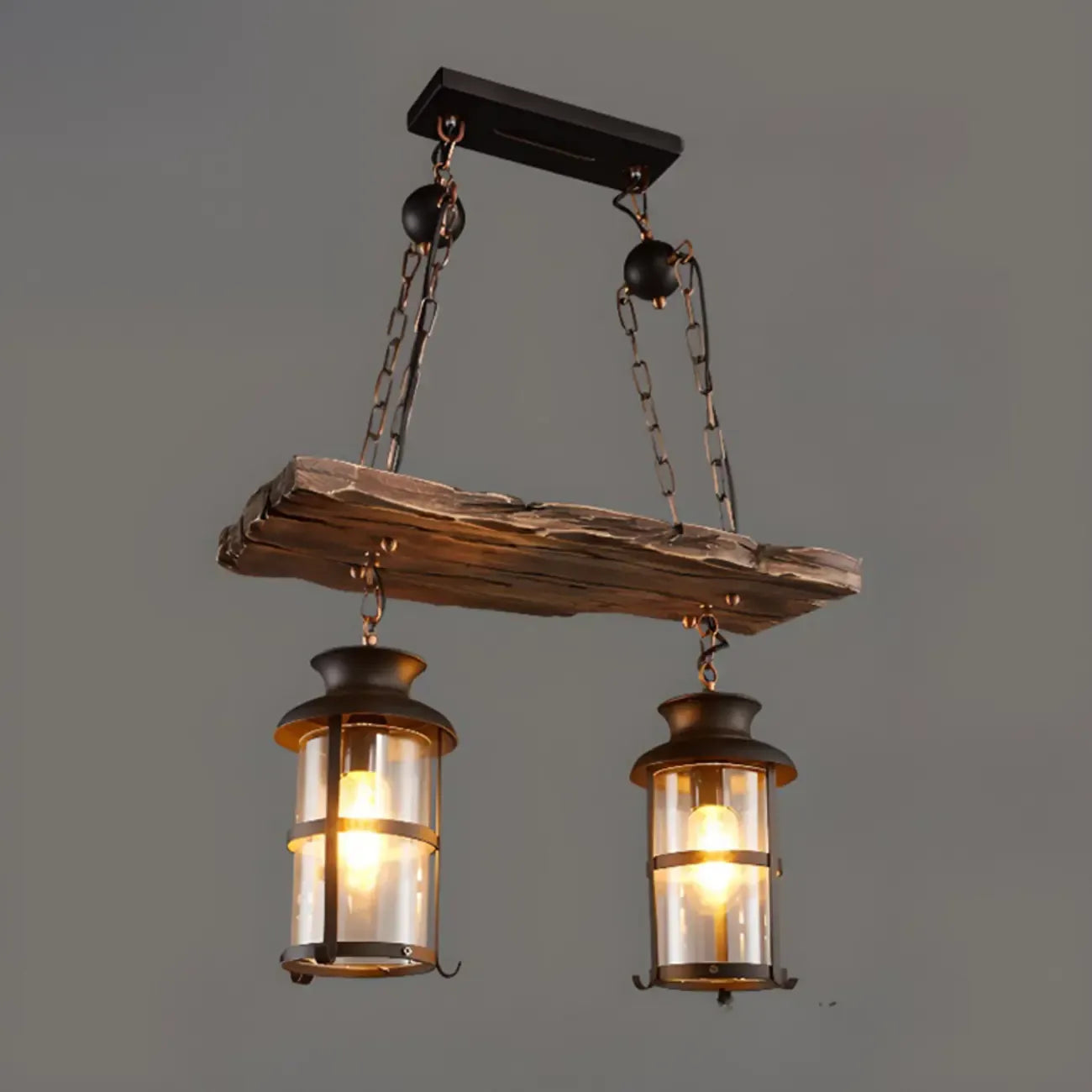 Suspension cylindrique steampunk marron clair pour îlot industriel