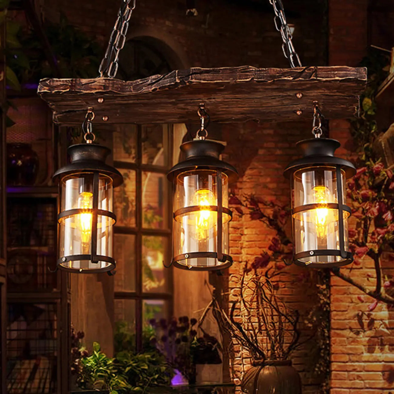 Suspension cylindrique steampunk marron clair pour îlot industriel