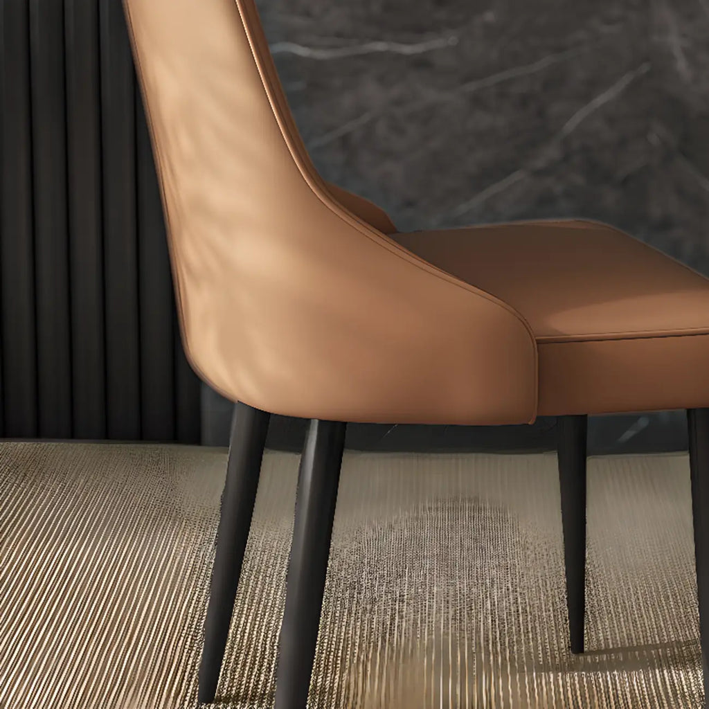Chaise de salle à manger moderne sans accoudoirs, revêtue de similicuir et à dossier haut