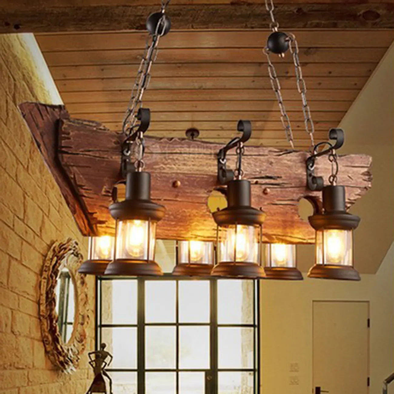 Suspension cylindrique steampunk marron clair pour îlot industriel