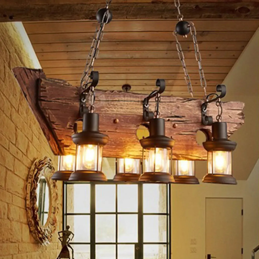 Suspension cylindrique steampunk marron clair pour îlot industriel