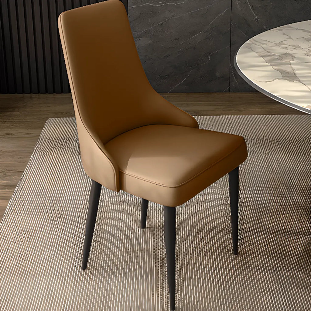 Chaise de salle à manger moderne sans accoudoirs, revêtue de similicuir et à dossier haut