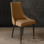 Chaise de salle à manger moderne sans accoudoirs, revêtue de similicuir et à dossier haut