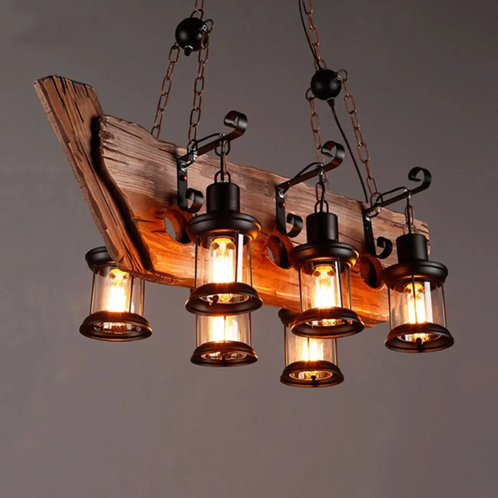 Suspension cylindrique steampunk marron clair pour îlot industriel