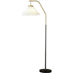 Lampadaire traditionnel noir avec abat-jour en tissu plissé blanc