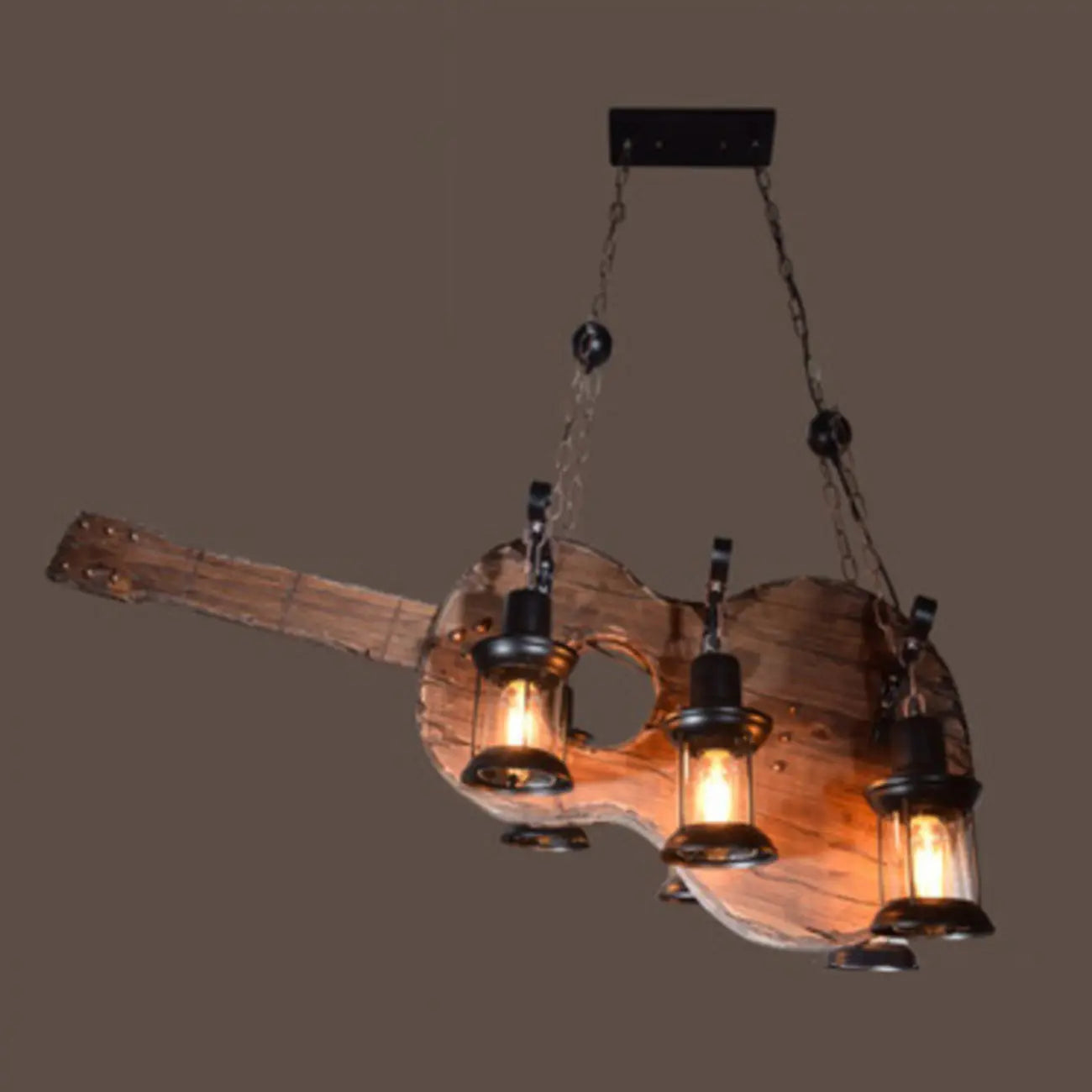 Suspension cylindrique steampunk marron clair pour îlot industriel