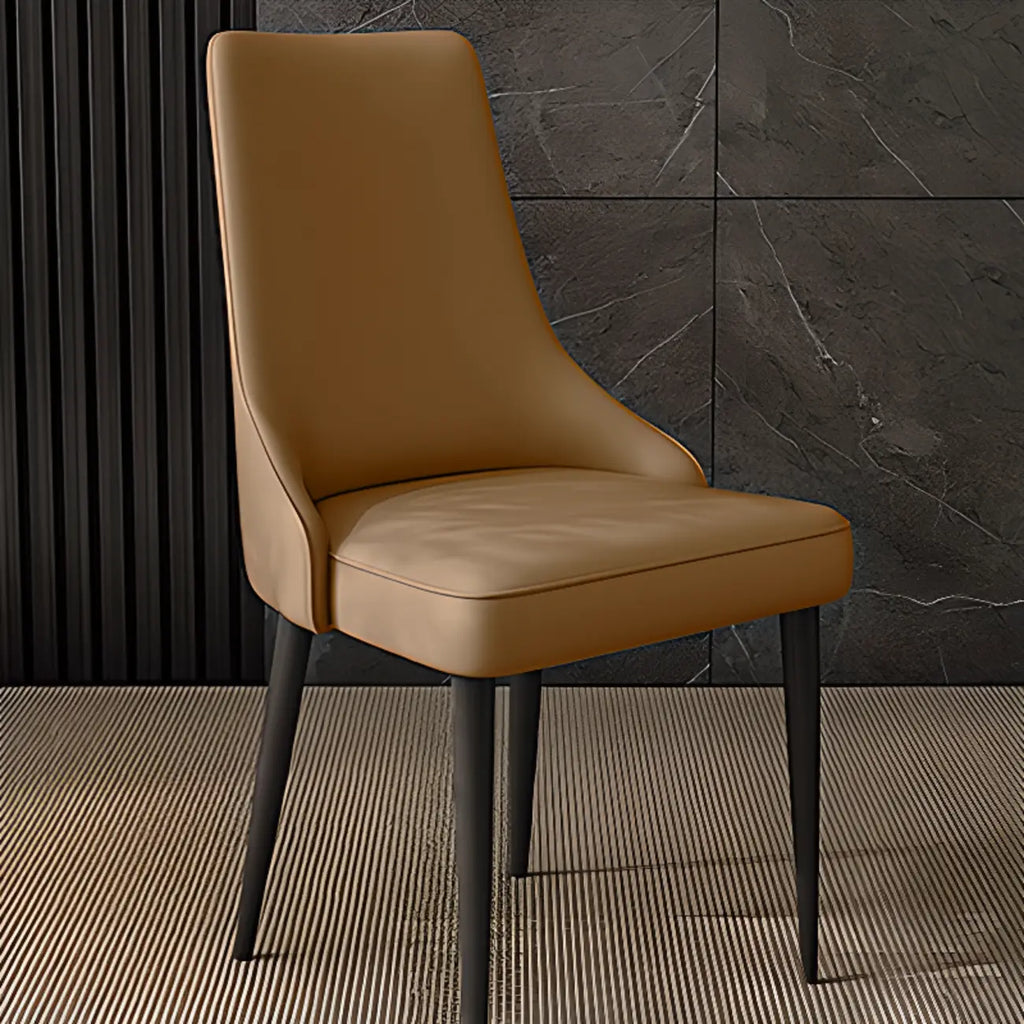 Chaise de salle à manger moderne sans accoudoirs, revêtue de similicuir et à dossier haut