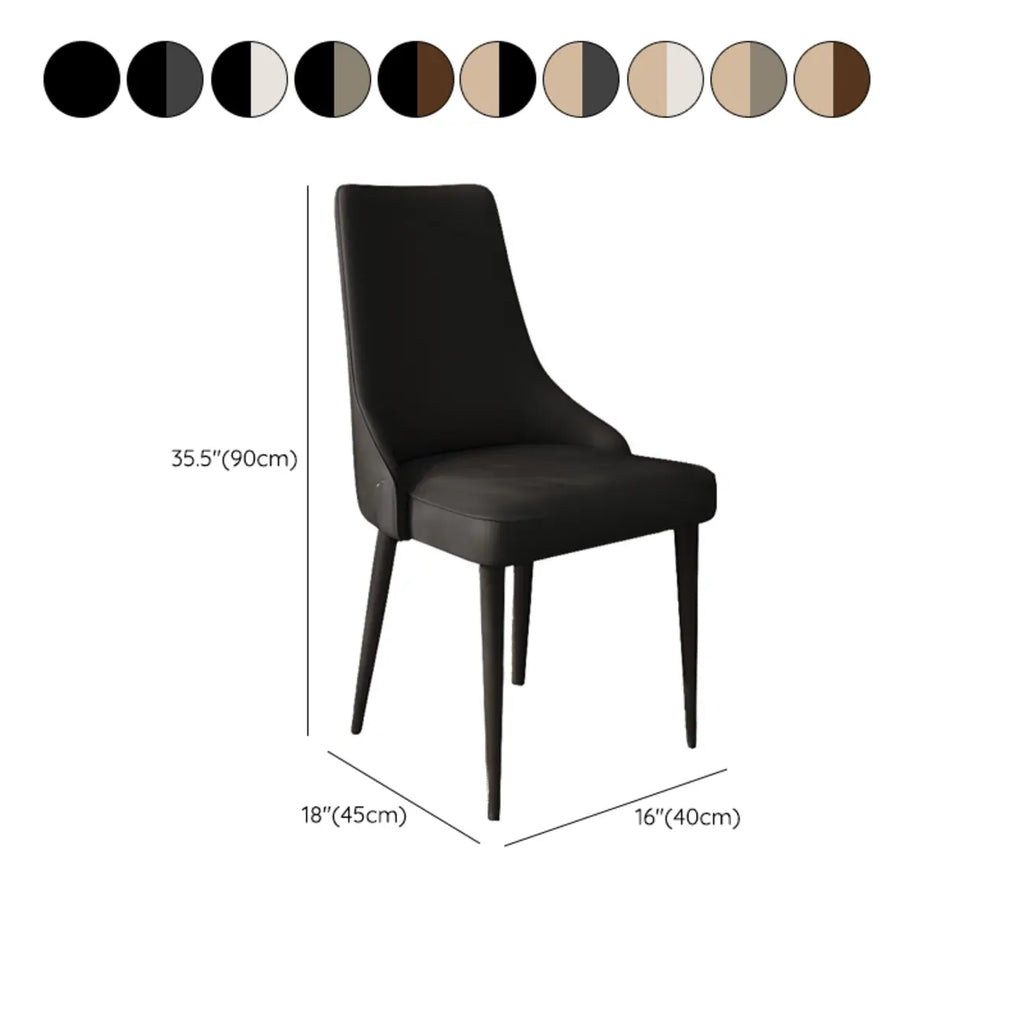 Chaise de salle à manger moderne sans accoudoirs, revêtue de similicuir et à dossier haut