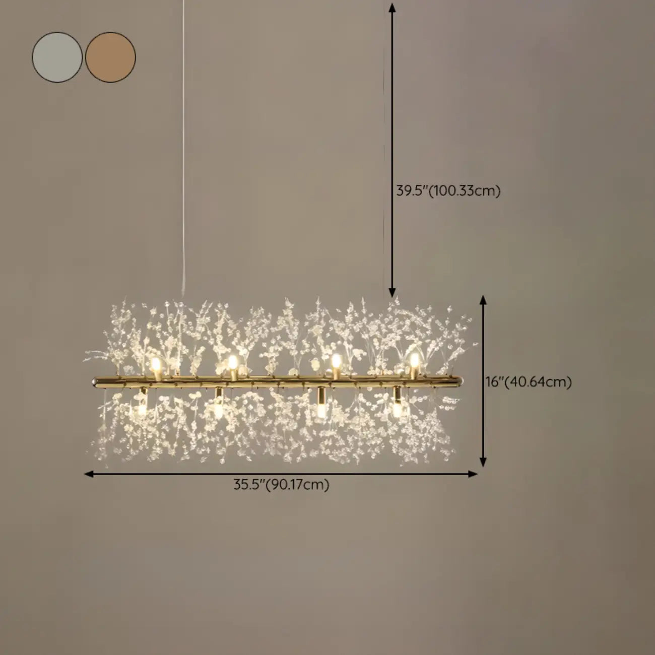Île lumineuse géométrique en cristal doré, longueur réglable