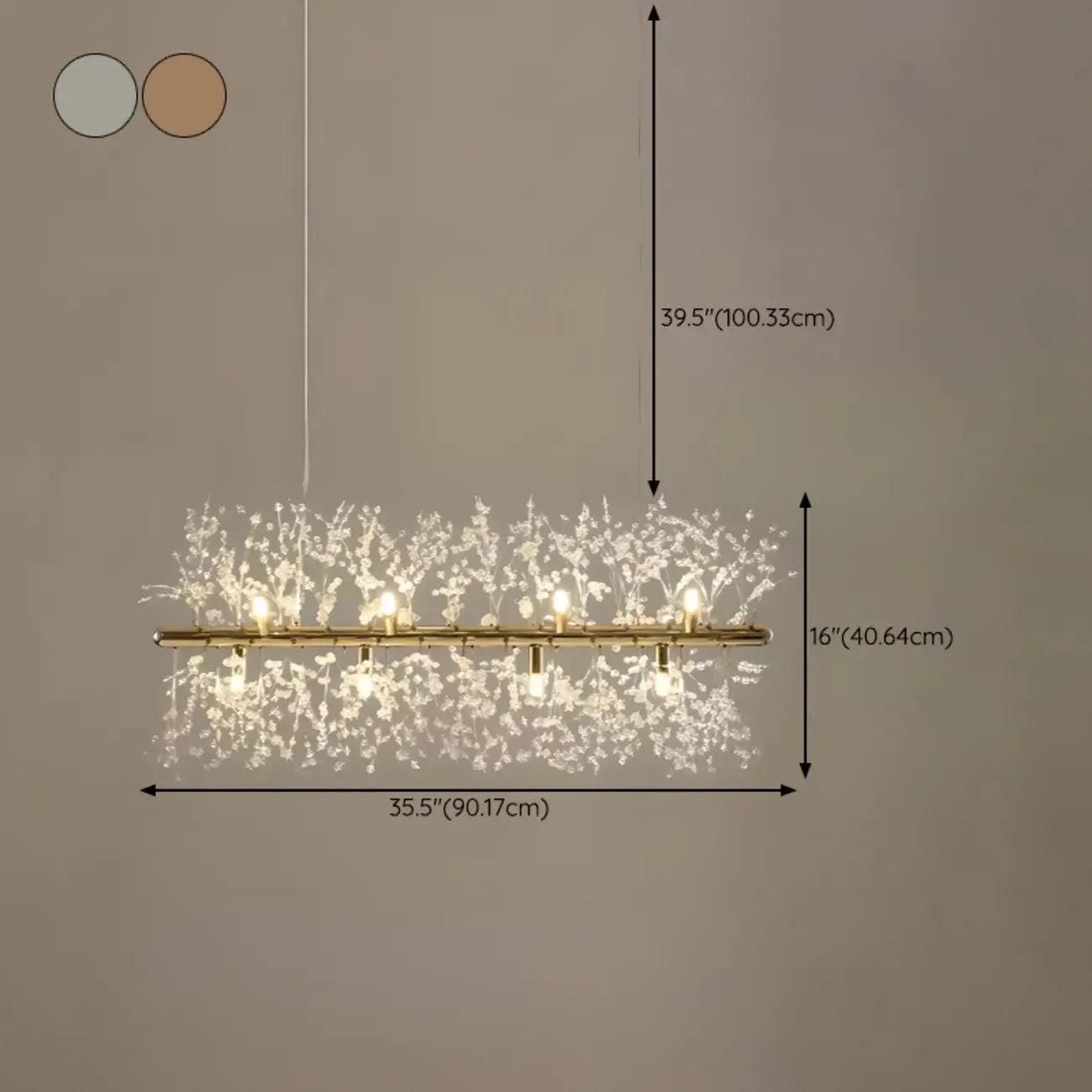 Île lumineuse géométrique en cristal doré, longueur réglable