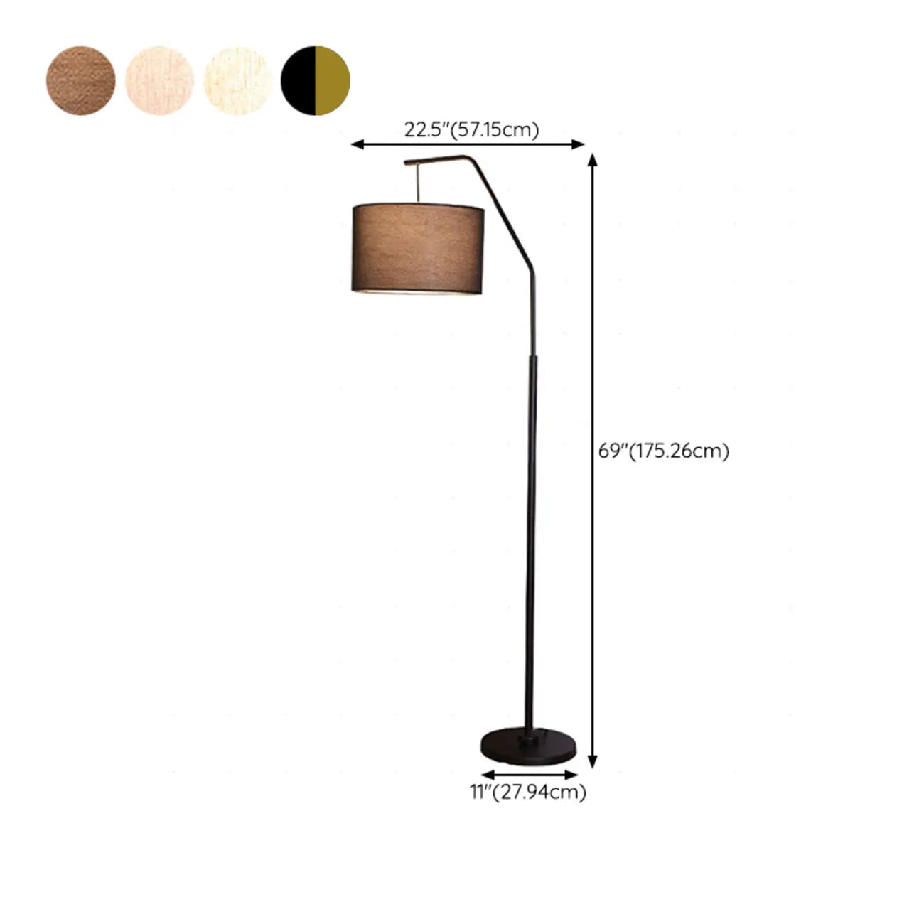 Lampadaire traditionnel noir avec abat-jour en tissu plissé blanc