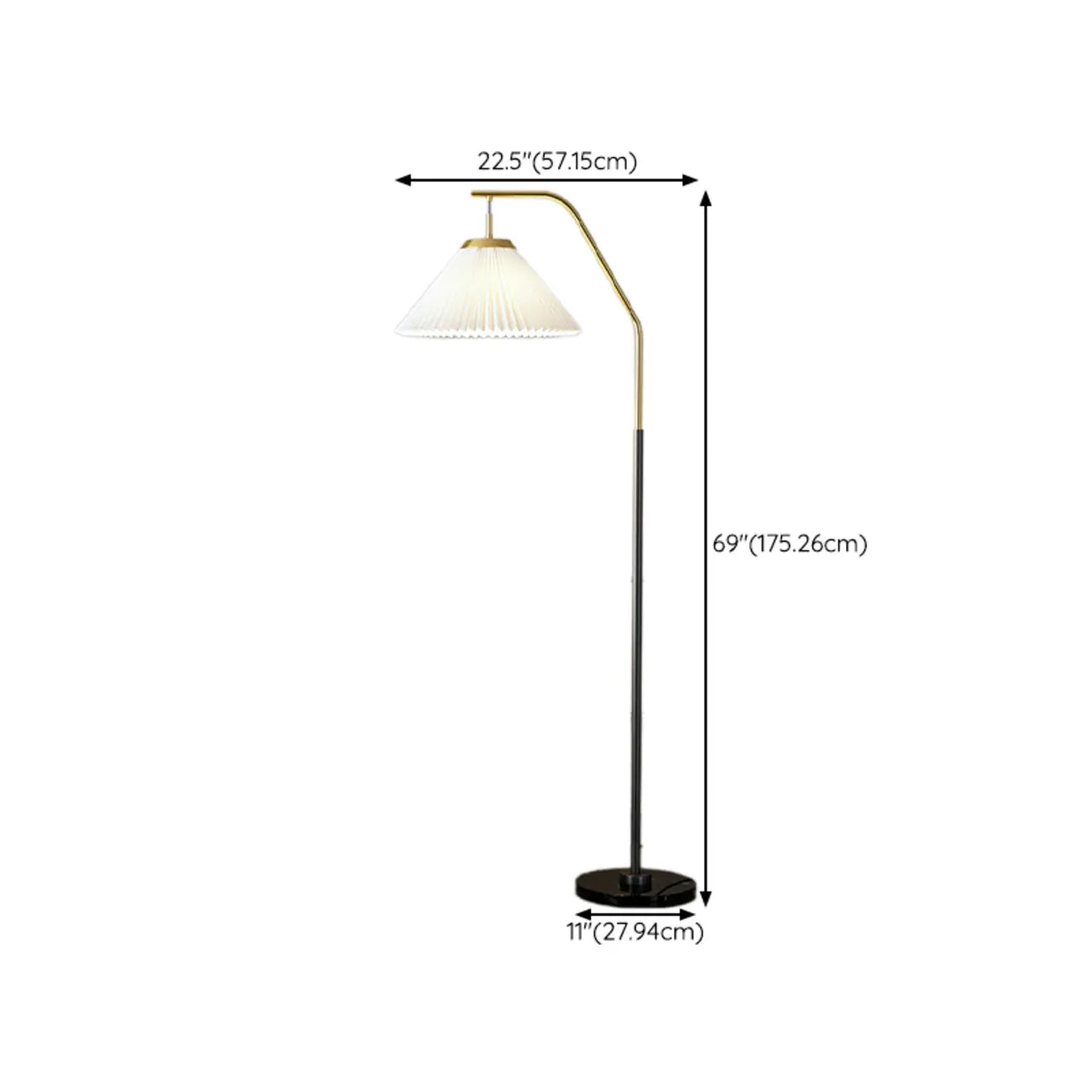 Lampadaire traditionnel noir avec abat-jour en tissu plissé blanc
