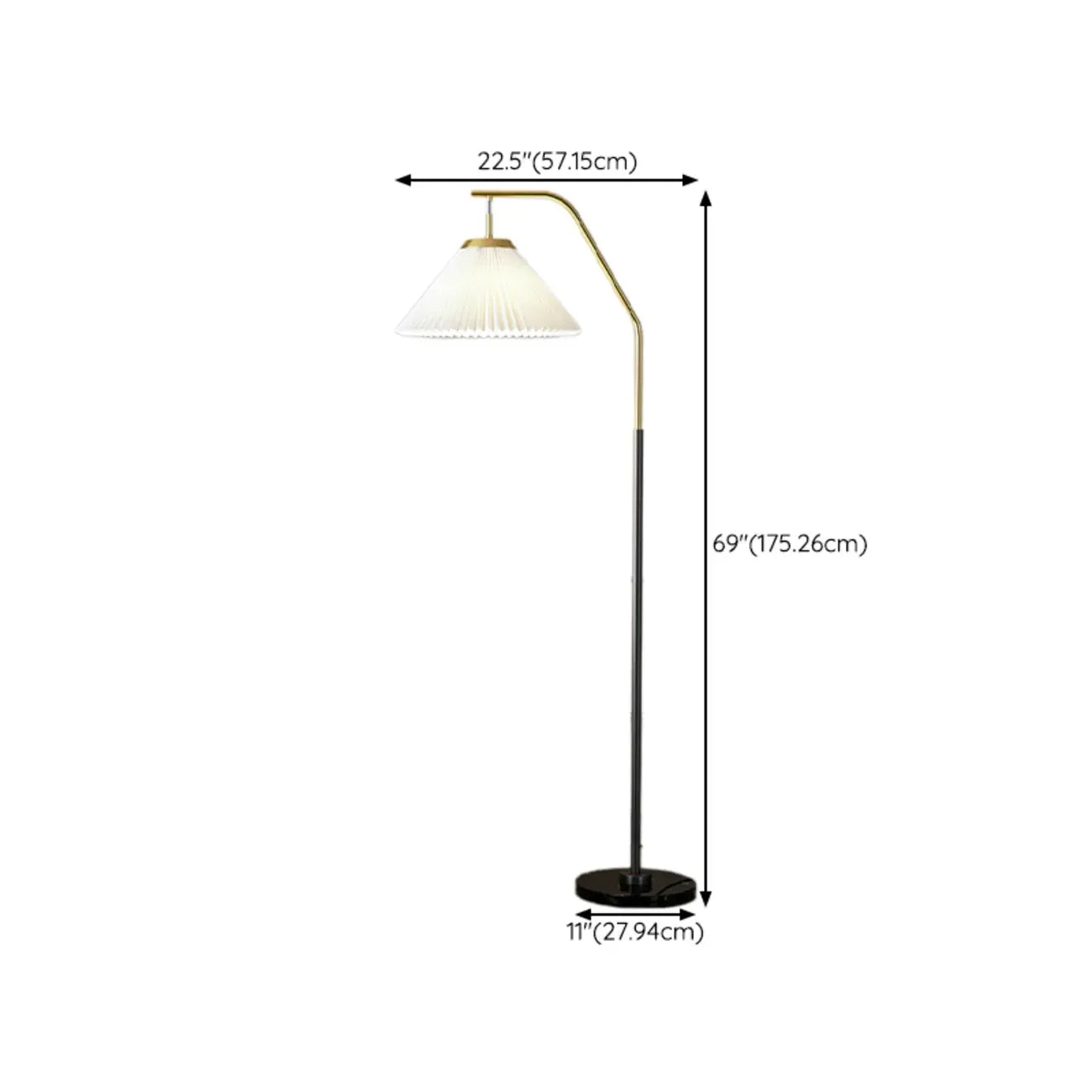 Lampadaire traditionnel noir avec abat-jour en tissu plissé blanc