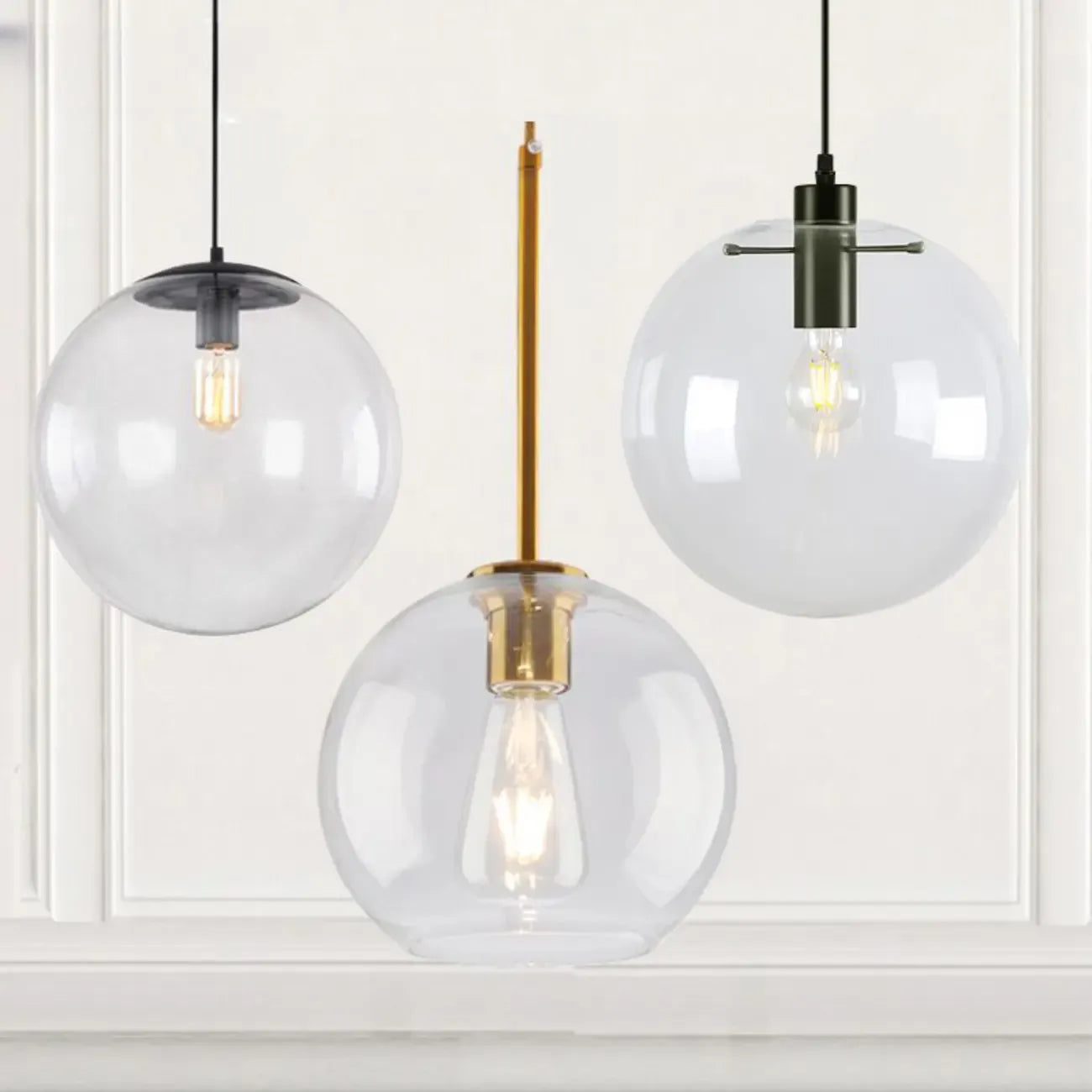 Suspension LED contemporaine en verre transparent en forme de bulle