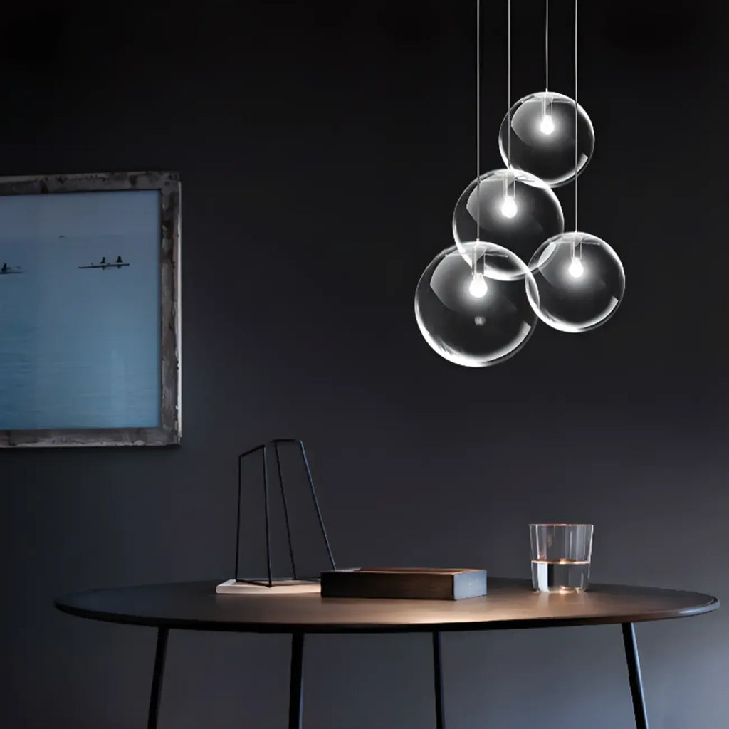 Suspension LED contemporaine en verre transparent en forme de bulle