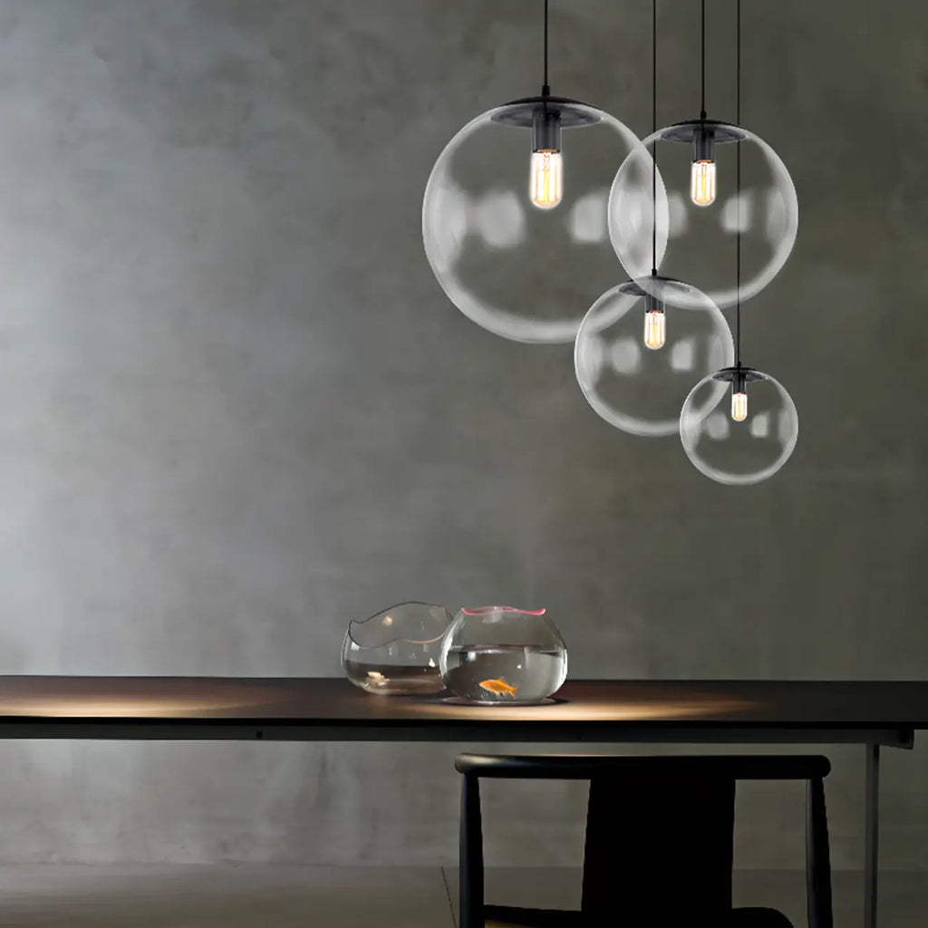 Suspension LED contemporaine en verre transparent en forme de bulle