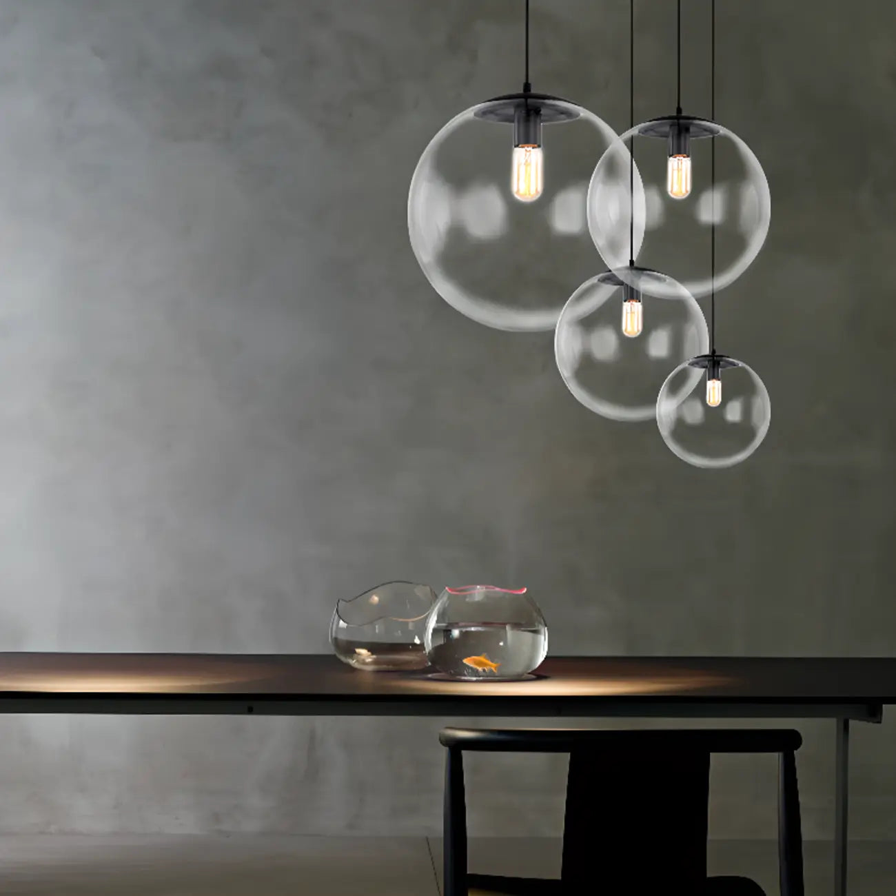 Suspension LED contemporaine en verre transparent en forme de bulle