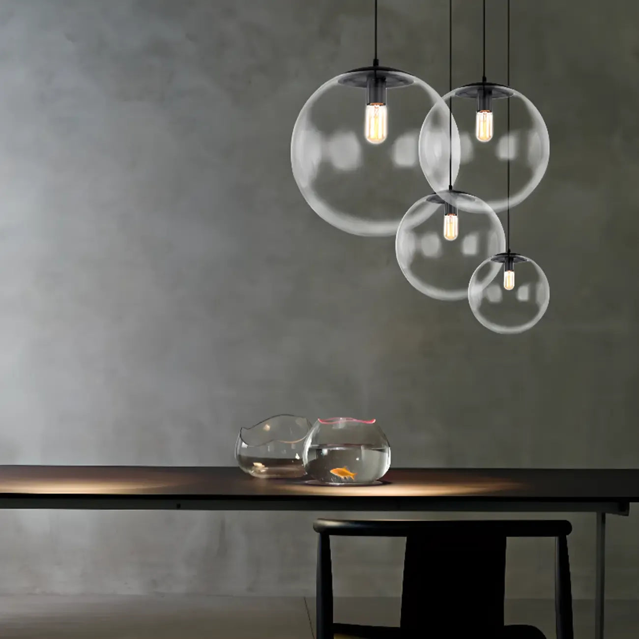 Suspension LED contemporaine en verre transparent en forme de bulle