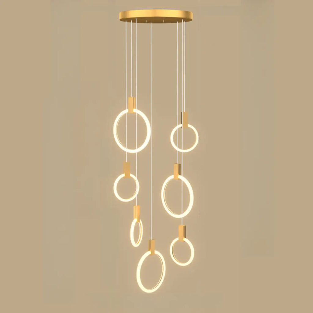 Suspension LED dorée personnalisable pour escalier