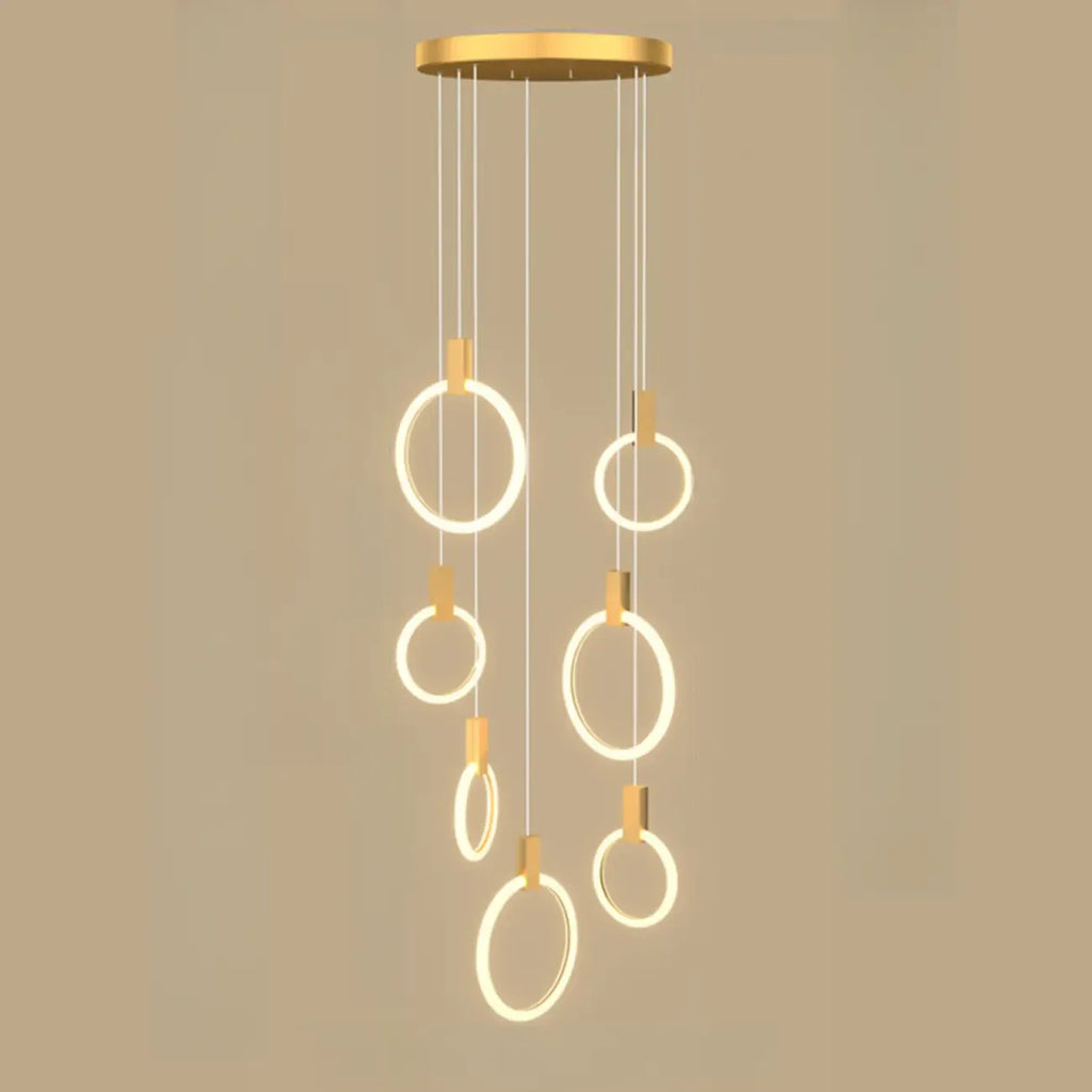 Suspension LED dorée personnalisable pour escalier