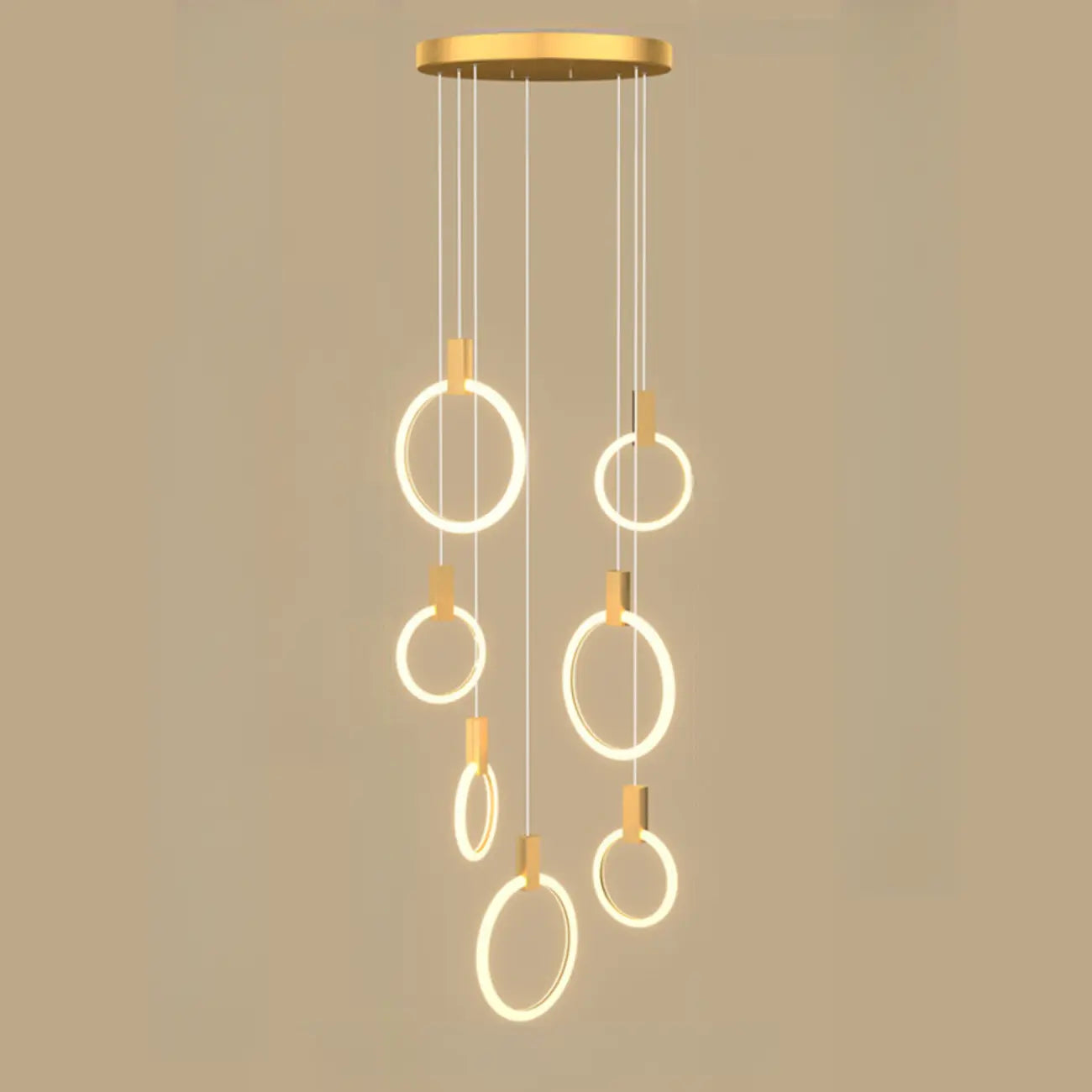 Suspension LED dorée personnalisable pour escalier