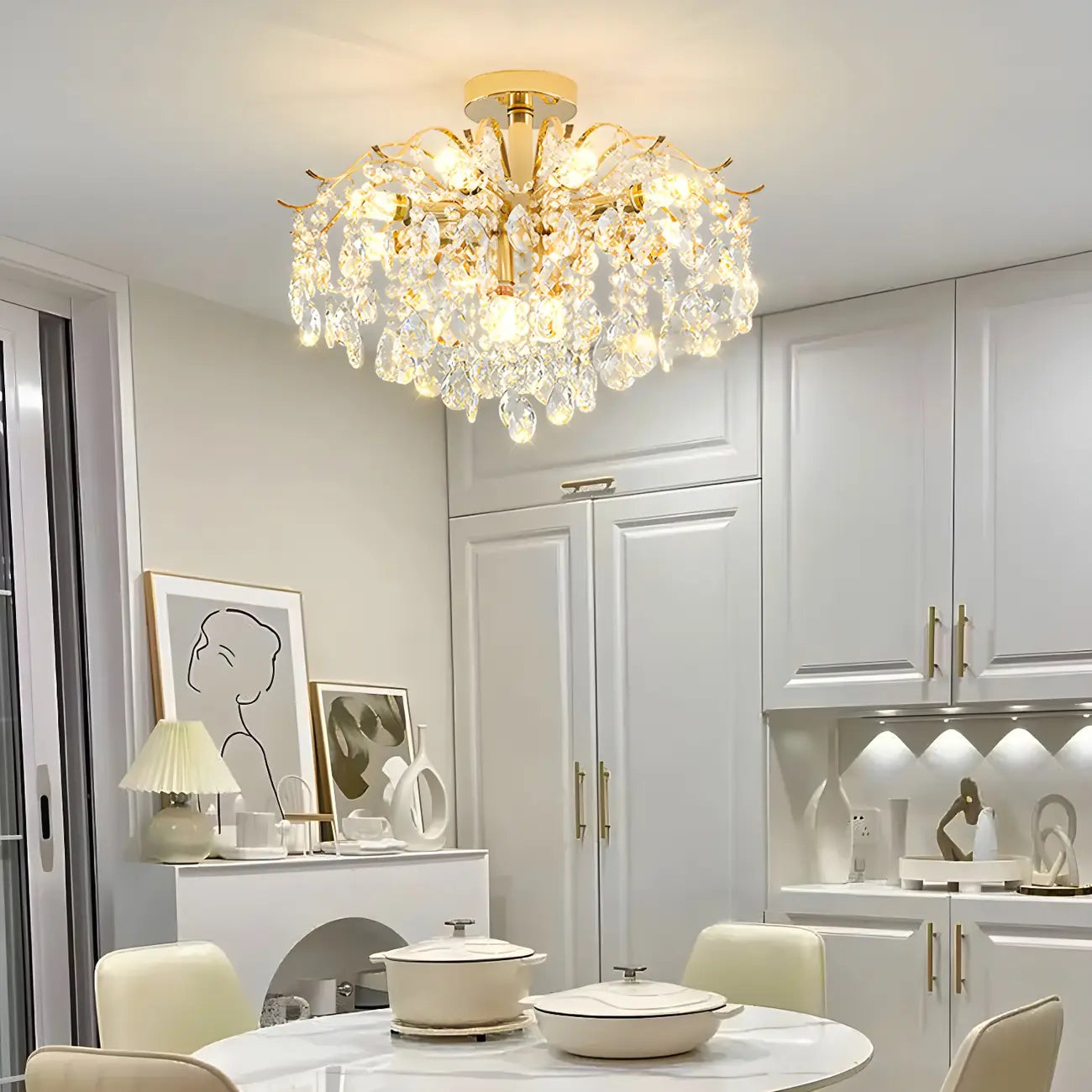 Lustre en cristal à plusieurs lumières en forme de goutte d'eau pour salle à manger