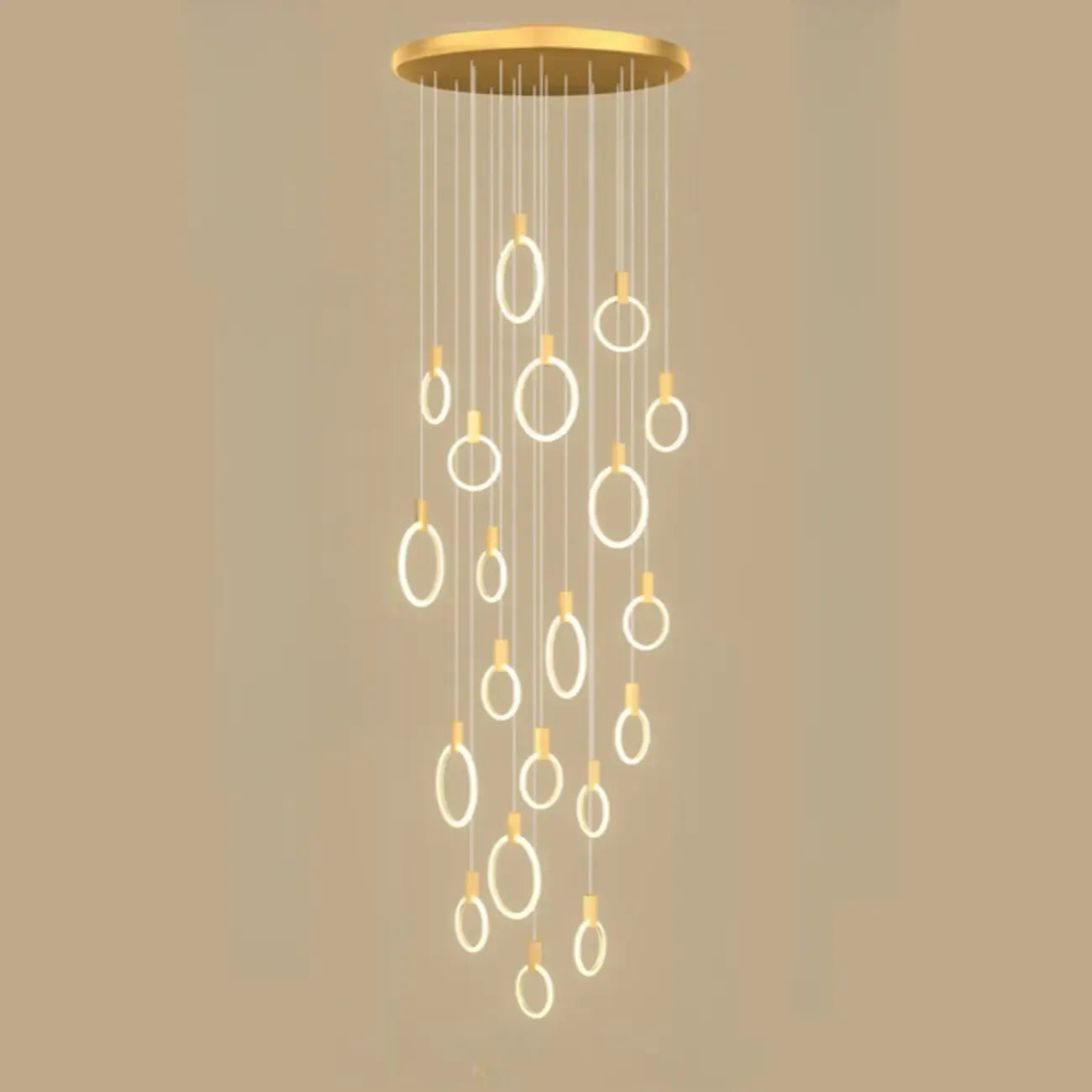 Suspension LED dorée personnalisable pour escalier