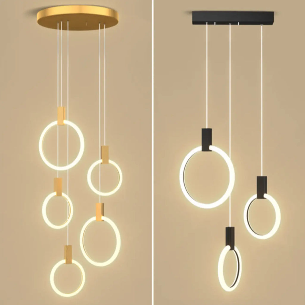 Suspension LED dorée personnalisable pour escalier