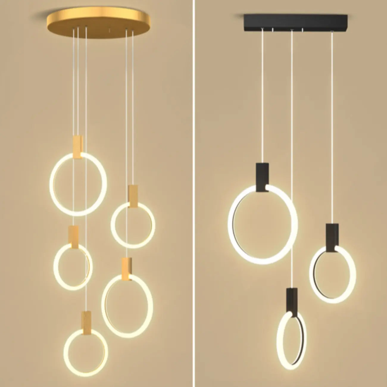 Suspension LED dorée personnalisable pour escalier