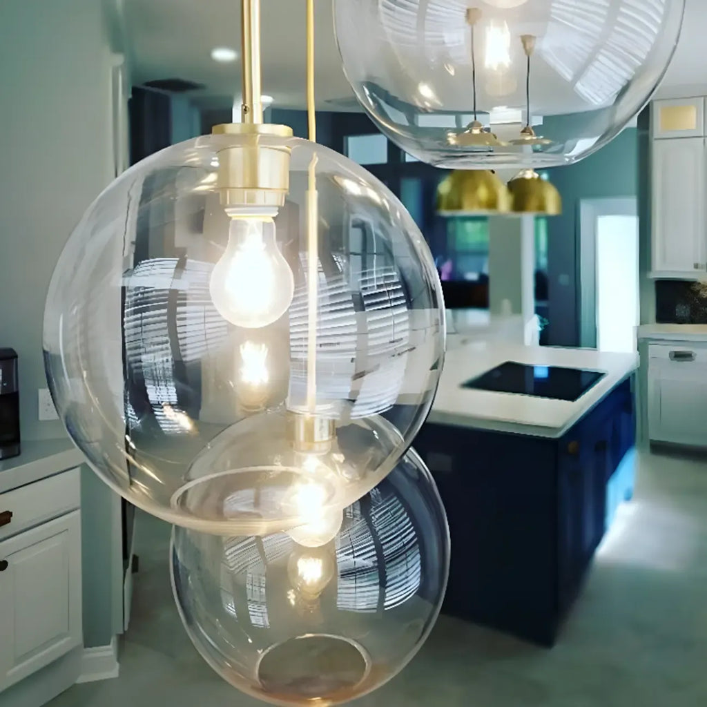 Suspension LED contemporaine en verre transparent en forme de bulle