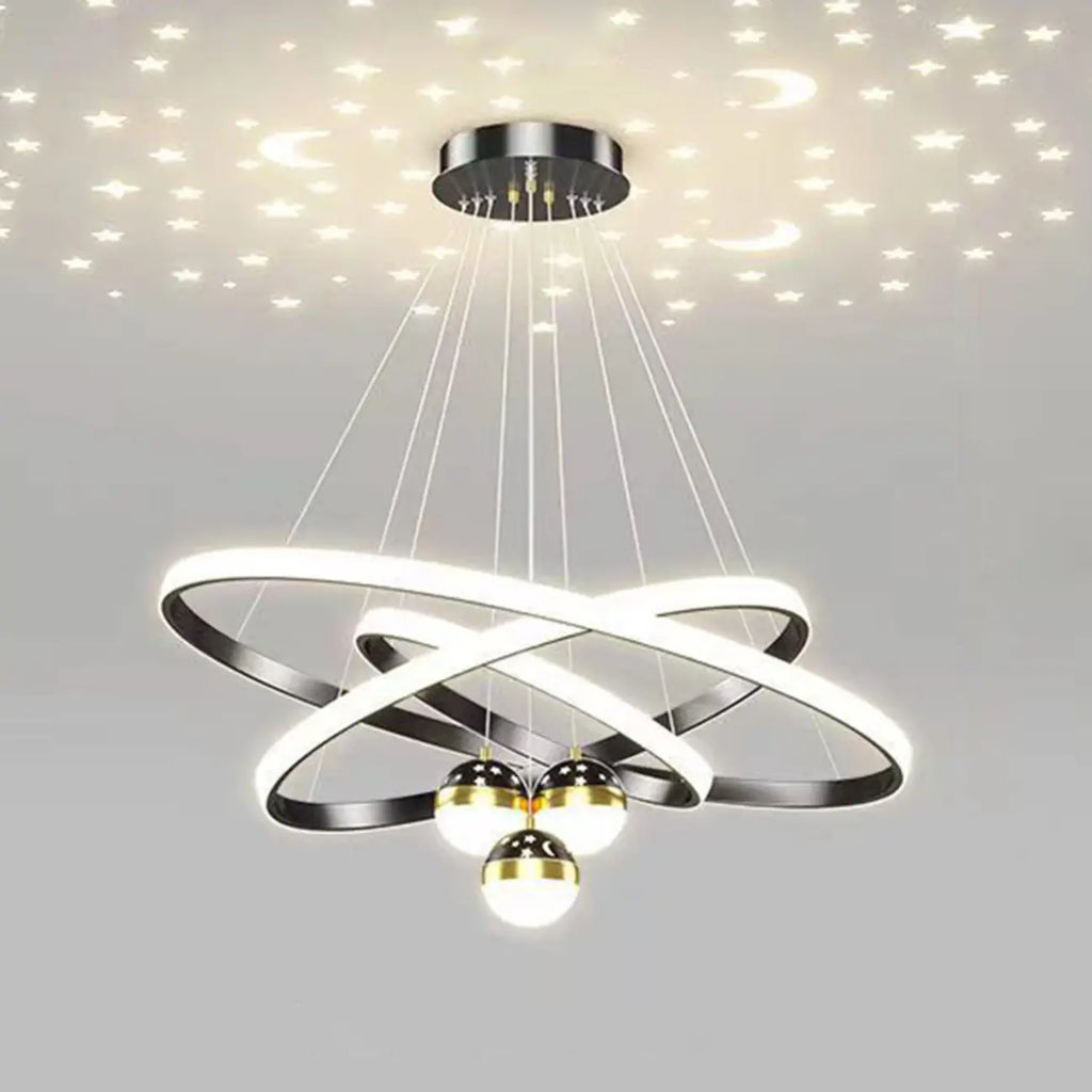 Lustre moderne circulaire à LED avec projection d'étoiles