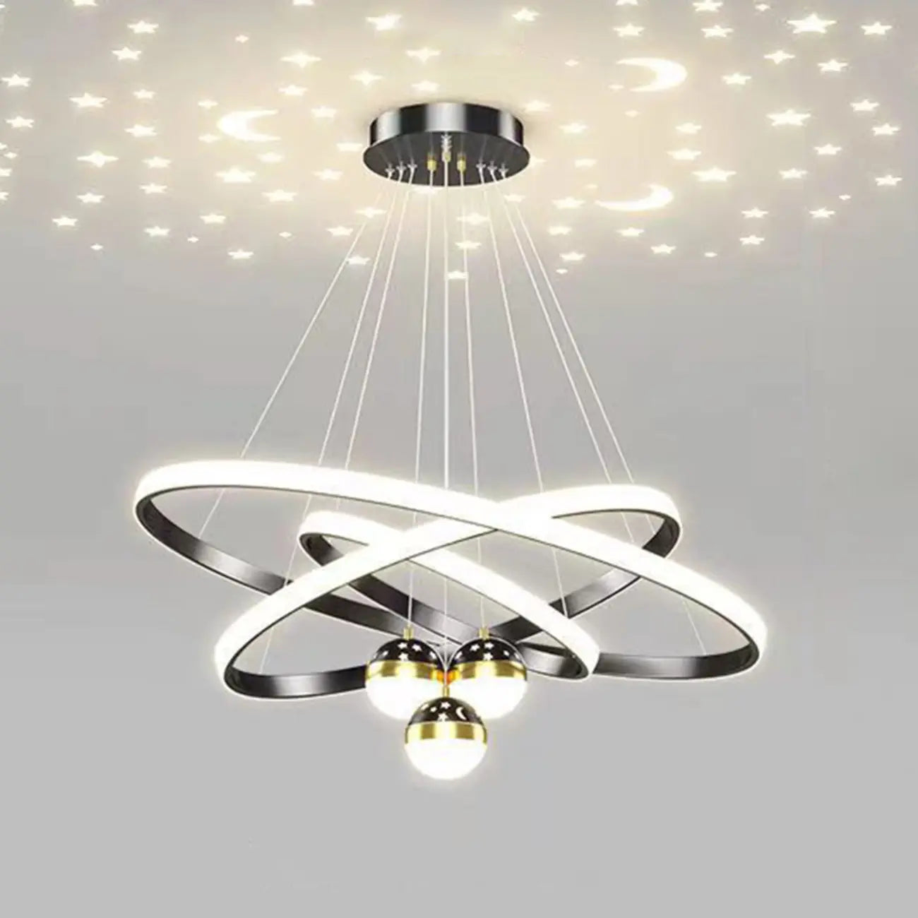 Lustre moderne circulaire à LED avec projection d'étoiles