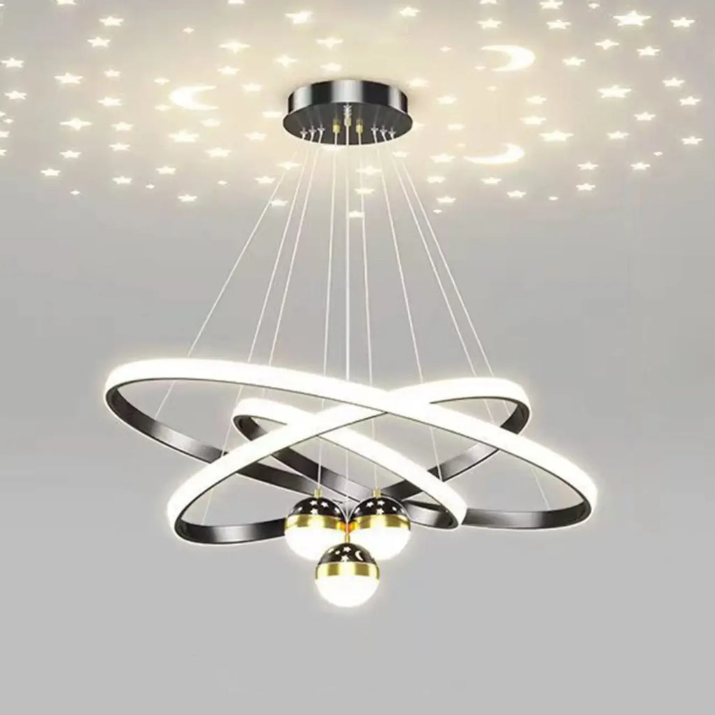 Lustre moderne circulaire à LED avec projection d'étoiles