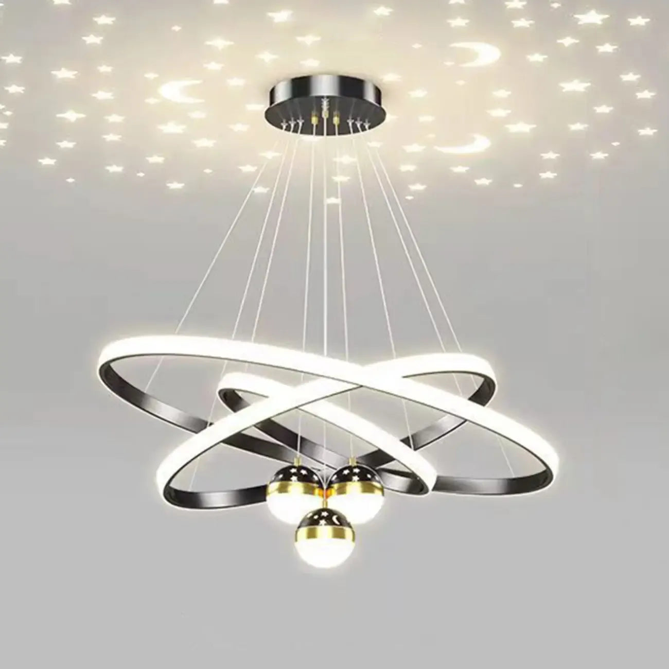 Lustre moderne circulaire à LED avec projection d'étoiles
