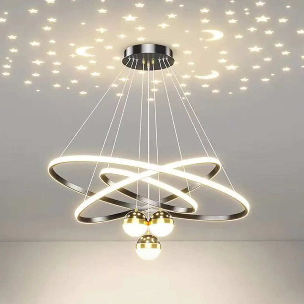 Lustre moderne circulaire à LED avec projection d'étoiles