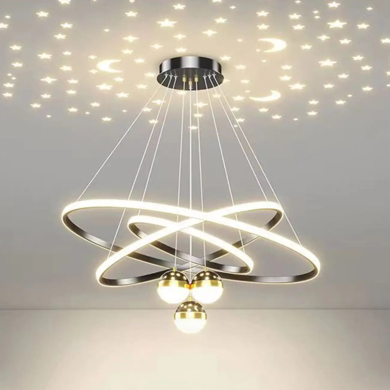 Lustre moderne circulaire à LED avec projection d'étoiles