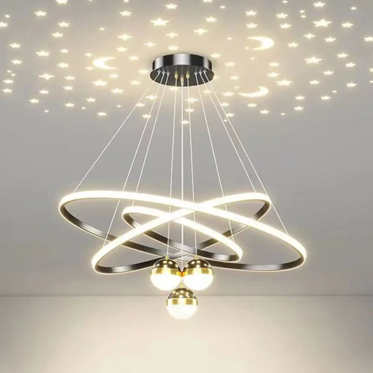 Lustre moderne circulaire à LED avec projection d'étoiles