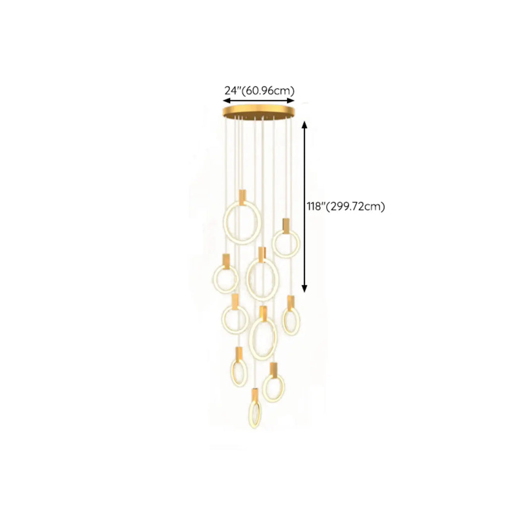 Suspension LED dorée personnalisable pour escalier