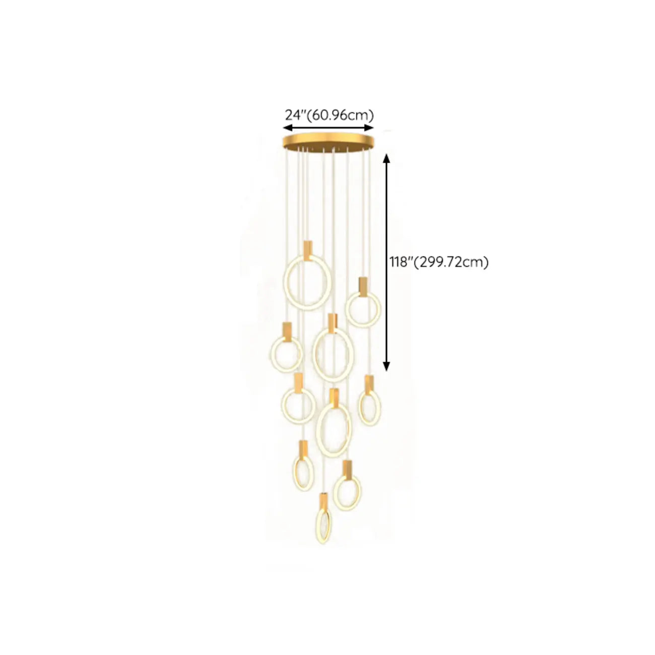 Suspension LED dorée personnalisable pour escalier